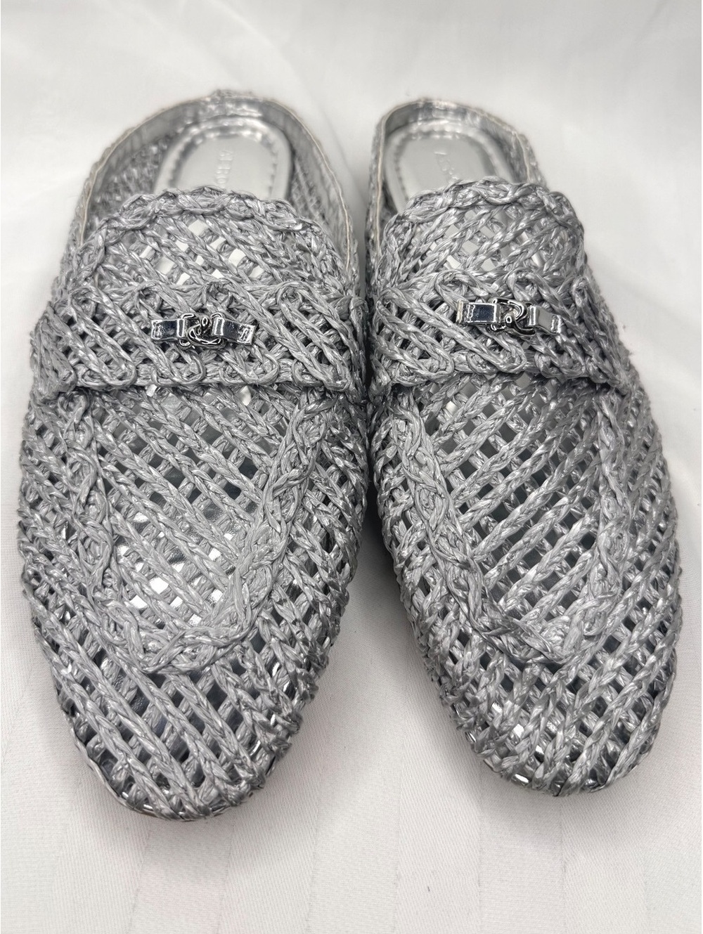 Aerosoles Hanna Raffia Silver Braided Mules Size 10.5M